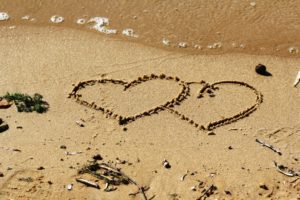 two hearts drawn in sand on beach the kindness zone making relationships work